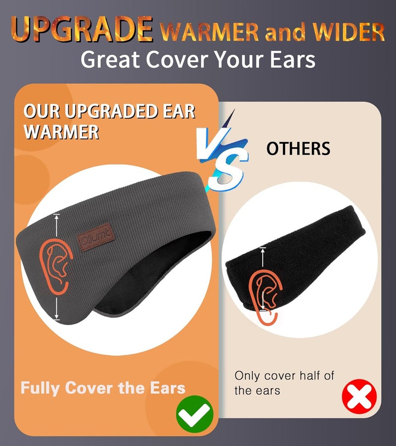 Oliumt Winter Ear Warmer Headband for Men Women Double-Layer Knit Ear Muffs Cover with Fuzzy Lining for Running and Cycling (Black, Dark Grey, One Size) - Image 2